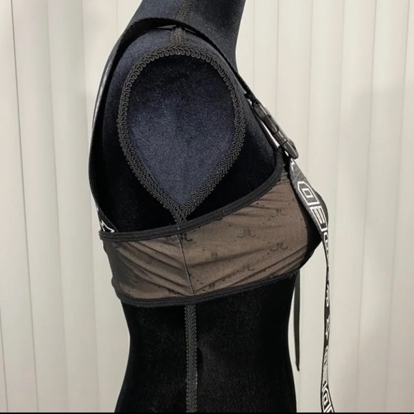 JADED LONDON Mesh Crop Bralette Rave Festival Bra Buckles Logo Straps Black XS - Picture 5 of 7